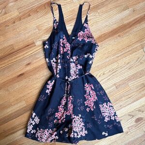 Rebecca Taylor silk small Navy Romper with Pink Floral Print